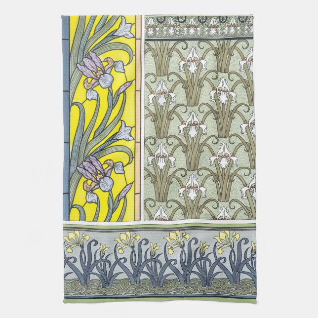 Linge De Cuisine Art Nouveau vintage, Jardin Iris Fleurs (Vertical)