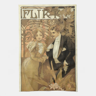 Linge De Cuisine Art Nouveau vintage Love Romance, Flirt de Mucha