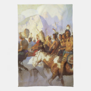 Linge De Cuisine Art occidental vintage, Indian War Party par NC Wy
