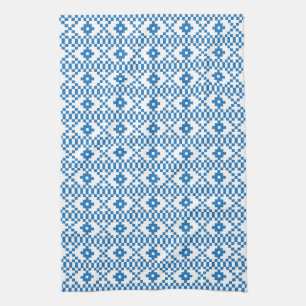 Linge De Cuisine Art populaire ethnique letton bleu et blanc