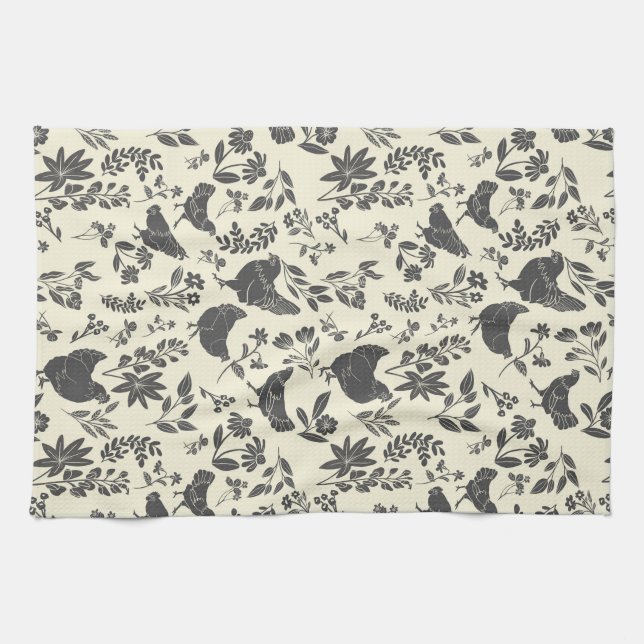 Linge De Cuisine Art populaire Farmhouse moderne Poulets & Botaniqu (Horizontal)