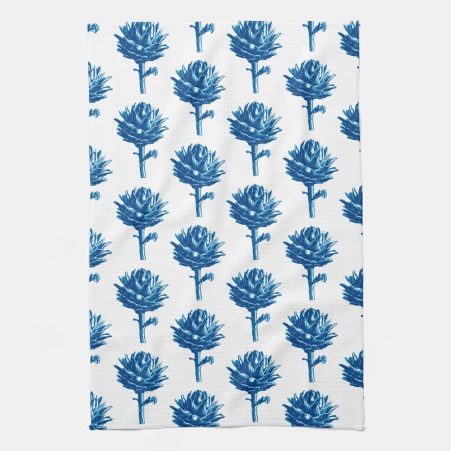 Linge De Cuisine Artichoke botanique Impression, Indigo bleu et bla (Vertical)