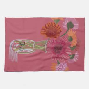 Linge De Cuisine Arty Gerbera Fleur colorée +Nom personnalisé