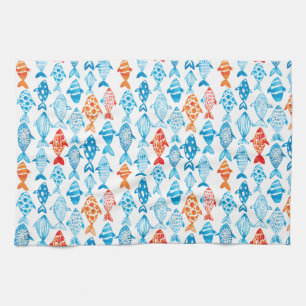 Linge De Cuisine Assez Poisson Coloré Bleu Rouge
