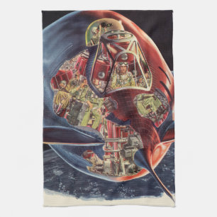 Linge De Cuisine Astronaute de la science-fiction vintage Rocket