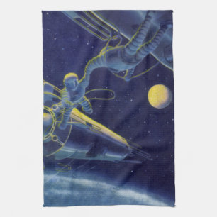 Linge De Cuisine Astronautes de science-fiction vintage dans l'espa