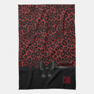 Linge De Cuisine Attrayant animal léopard rouge foncé   Monogramme