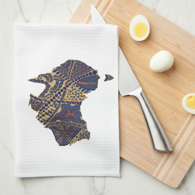 Linge De Cuisine Australie Carte Doodle Tan Rouge Bleu (Quart Plié)