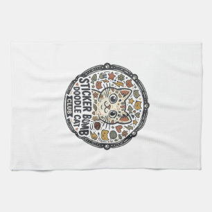 Linge De Cuisine Autocollant Bombe Dessin Animé Chat POD Art Vector