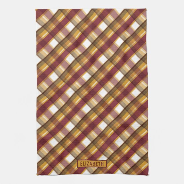 Linge De Cuisine Automne Couleur Plaid Motif & Nom personnalisé (Vertical)