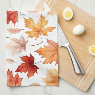 Linge De Cuisine Automne Feuilles Terracotta Brown Boho Motif