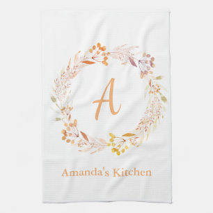 Linge De Cuisine Automne Floral Aquarelle Boho Nom personnalisé