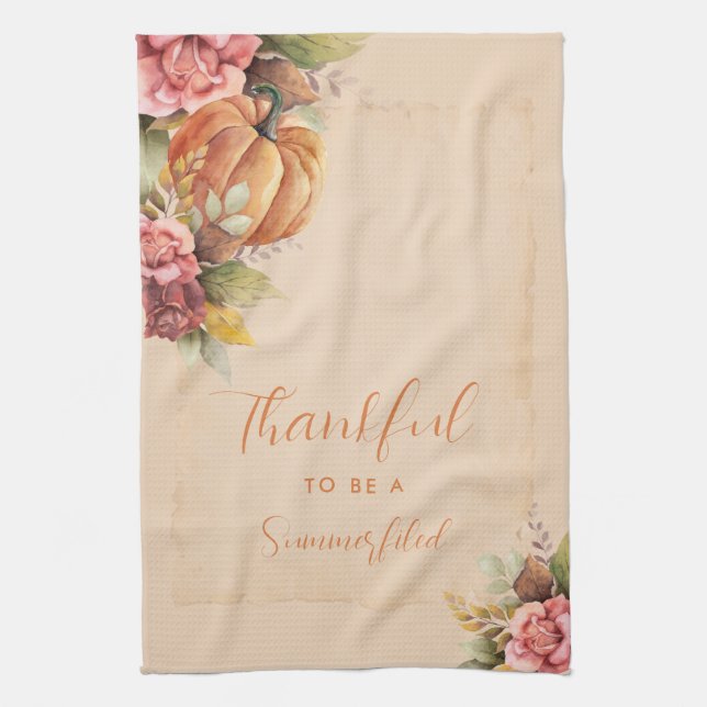 Linge De Cuisine Automne Orange Citrouille Automne Feuilles Aquarel (Vertical)