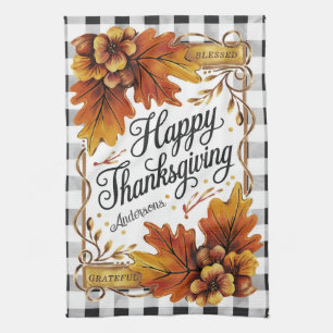 Linge De Cuisine Automne Thanksgiving Chêne Feuilles En vichy perso