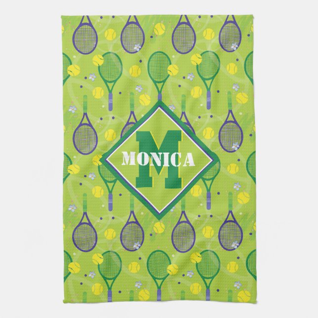 Linge De Cuisine Avec nom et initiale, raquette de tennis verte et  (Vertical)