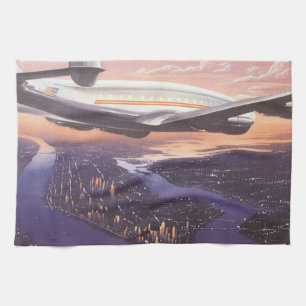 Linge De Cuisine Avion vintage au-dessus de Hudson River, New York