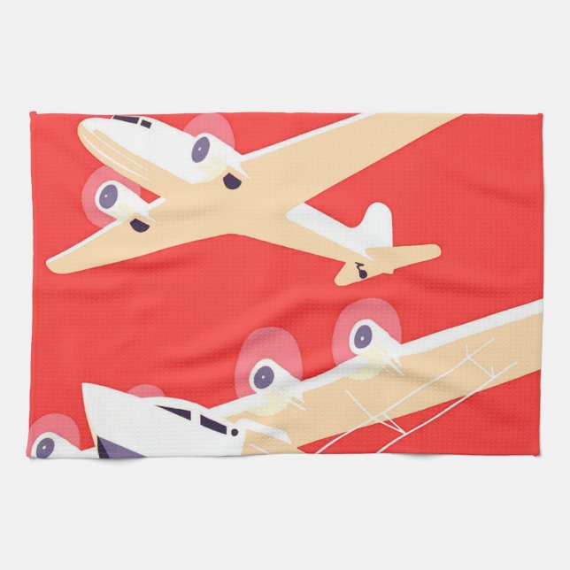 Linge De Cuisine Avion volant Vintage WPA coloré (Horizontal)