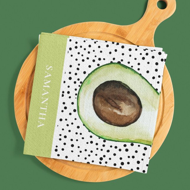 Linge De Cuisine Avocado vert moderne Nom personnalisé (Créateur téléchargé)