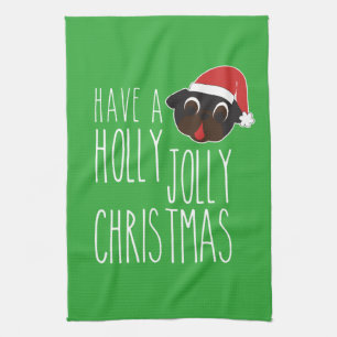 Linge De Cuisine Ayez un carlin gai Père Noël de noir de Noël de