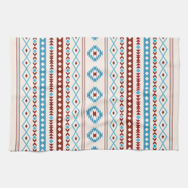 Linge De Cuisine Aztec Blues Crème Rouge Motifs Mixtes Motif (Horizontal)