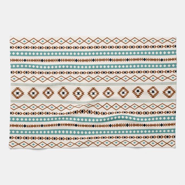 Linge De Cuisine Aztec Turquoise Terracotta Crème Noire Mixte Motif (Horizontal)
