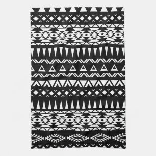 Linge De Cuisine Aztèque tribal noir et blanc de motif inspiré