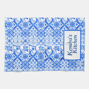 Linge De Cuisine Azulejo bleu et blanc Motif Azul espagnol