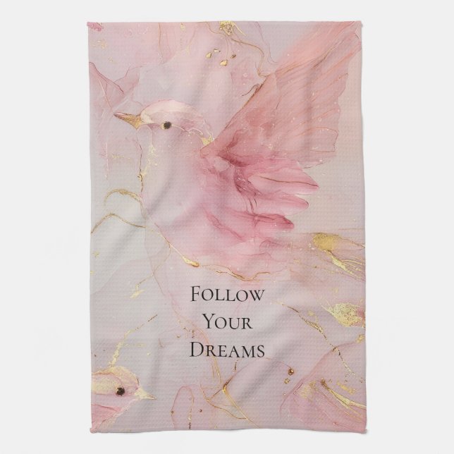 Linge De Cuisine Baby shower Gold Blush Pink Birds (Vertical)