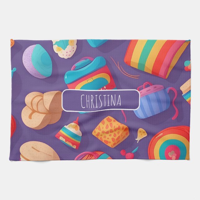 Linge De Cuisine Bagel Coloré Motif personnalisé (Horizontal)