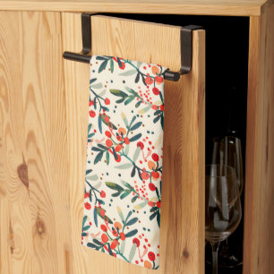 Linge De Cuisine Baies de houx rouges modernes de Noël
