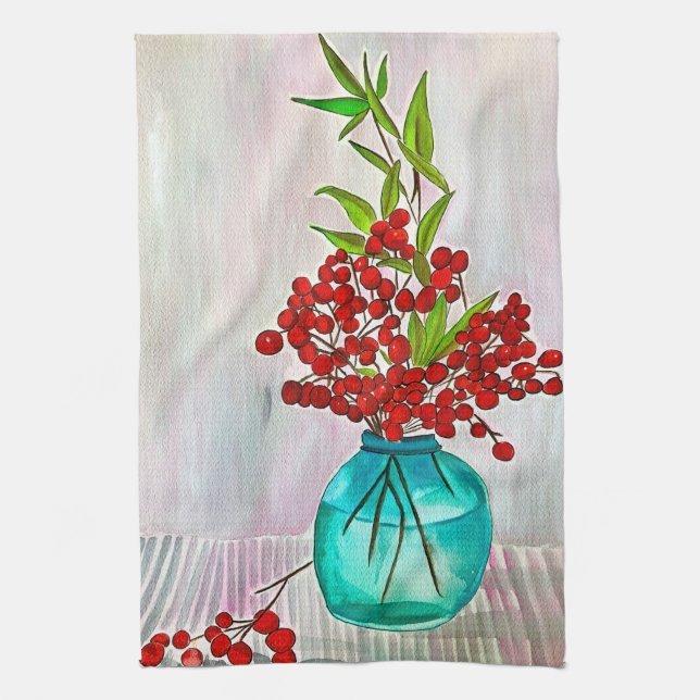 Linge De Cuisine Baies d'eau Red Christmas Berries (Vertical)