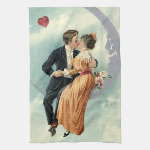 Linge De Cuisine Baiser victorien vintage sur une lune de croissant