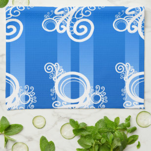 Linge De Cuisine Balançoires Blanches Art Nouveau Et Bleu Chic