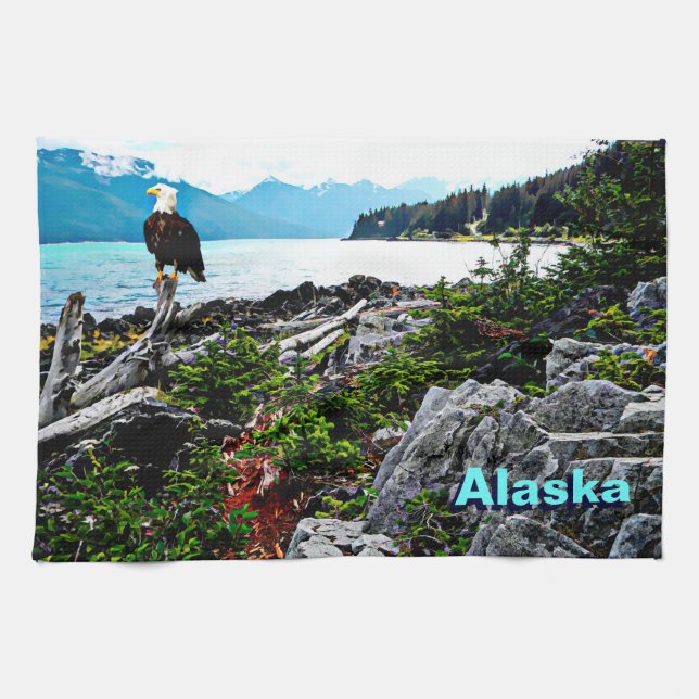 Linge De Cuisine Bald Eagle Sur La Côte De L'Alaska (Horizontal)
