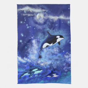 Linge De Cuisine Baleines tueuses sur la Pleine lune Blue Kitchen S