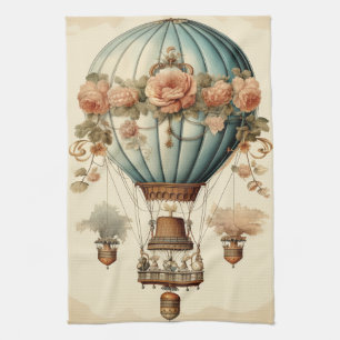Linge De Cuisine Ballon vintage Steampunk Floral Blue Hot Air