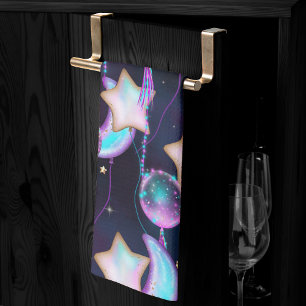 Linge De Cuisine Ballons cosmiques Blue Purple Moon Stars Planète