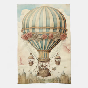 Linge De Cuisine Balloon à air chaud vintage Floral Bleu