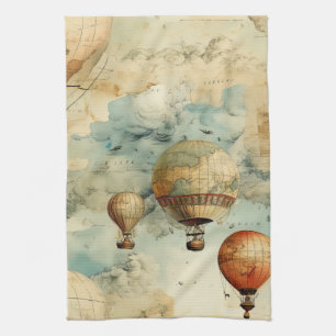 Linge De Cuisine Balloon vintage à air chaud dans un paysage serein