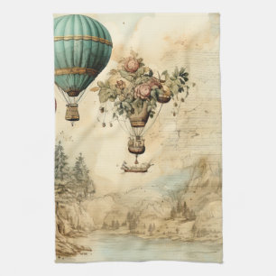Linge De Cuisine Balloon vintage à air chaud dans un paysage serein