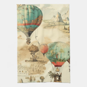 Linge De Cuisine Balloon vintage à air chaud dans un paysage serein