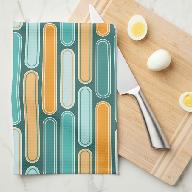 Linge De Cuisine Balustraques du milieu du siècle Rétro Aqua, Turqu (Quart Plié)