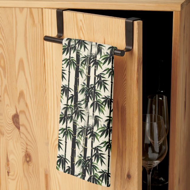 Linge De Cuisine Bambou sur beige (Pliage en tiers)