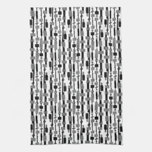 Linge De Cuisine Bande Abstraite - Noir sur Blanc