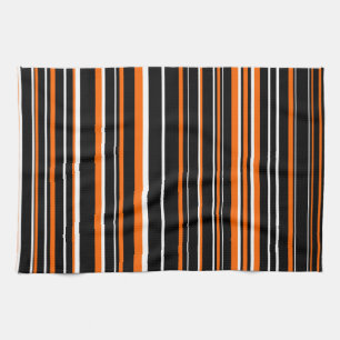 Linge De Cuisine Bande noire, orange et blanche personnalisable