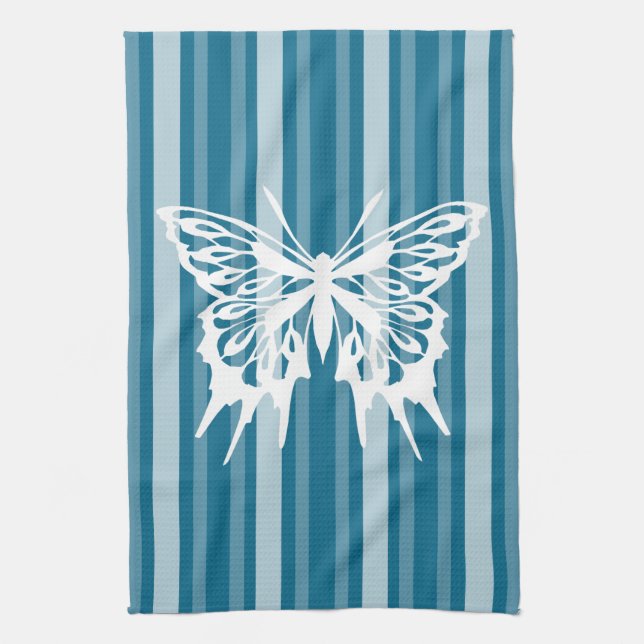 Linge De Cuisine Bande victorienne de Cerulean foncé avec papillon (Vertical)