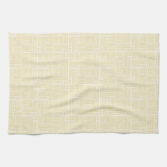 Linge De Cuisine Bandes à rouleaux d'encre jaune sur blanc (Horizontal)