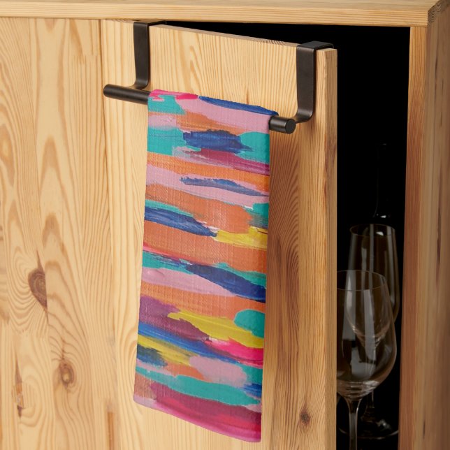 Linge De Cuisine Bandes Abstraites roses (Pliage en tiers)