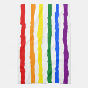 Linge De Cuisine Bandes arc-en-ciel arrondies sur une couleur perso