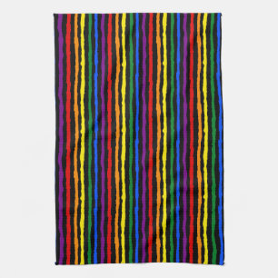 Linge De Cuisine Bandes arc-en-ciel colorées sur noir personnalisé